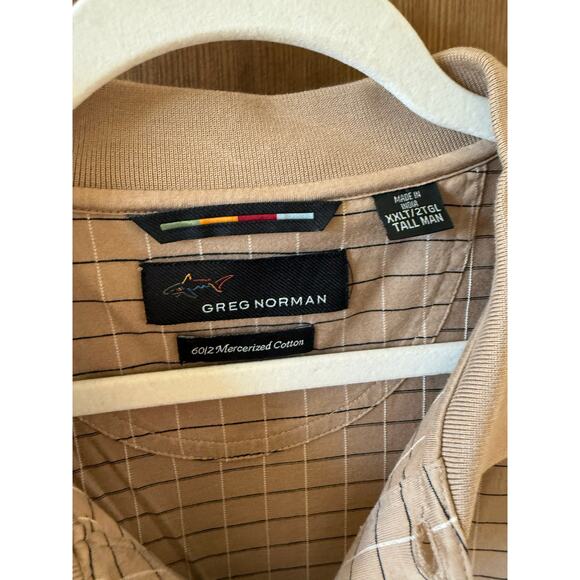Greg Norman Men's Polo Big & Tall Size 2XLT XXL Tall Beige Plaid Casual‎ - Picture 3 of 6
